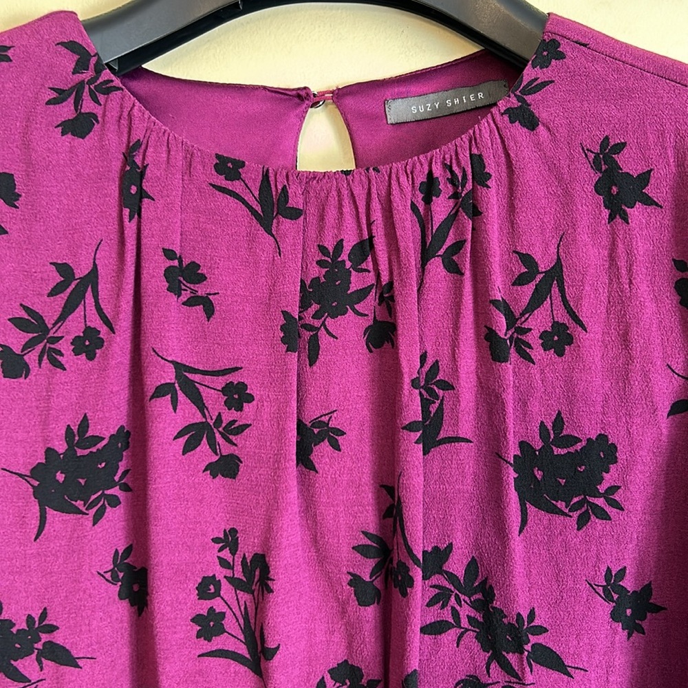 Suzy Shier women’s top ballon sleeve lined‎ floral size large - Picture 2 of 10